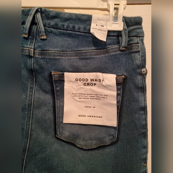 NWT Good American- Good Waist Ripped Crop Skinny Jeans- Blue-Sz 8/29 - Picture 5 of 7